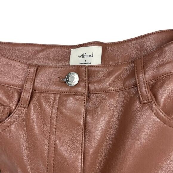 NWT WILFRED Aritzia Melina Cropped High Waisted Vegan Leather Pant Mocha Sz 4 - Picture 8 of 9
